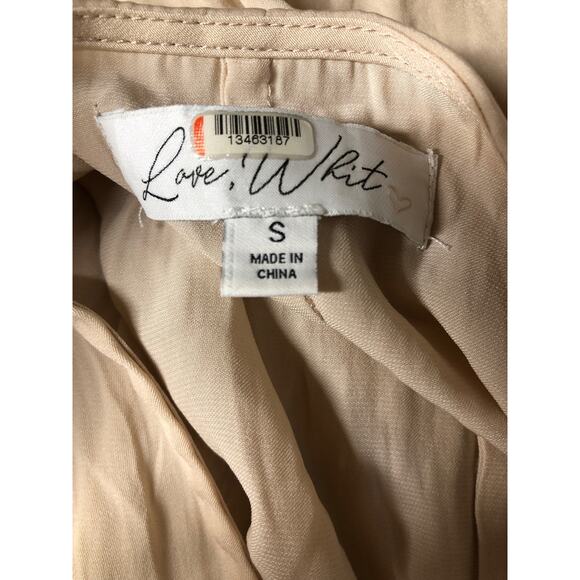 Love Whit Port Dress Tie Waist Short Sleeve Button Front Midi Nude S - Picture 12 of 15